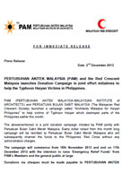 PERTUBUHAN AKITEK MALAYSIA (PAM) and the Red Crescent Malaysia launches Donation Campaign in joint effort initiatives to help the Typhoon Haiyan Victims in Philippines